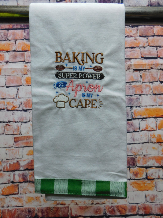 "Baking is My Super Power" Embroidered Kitchen Towel